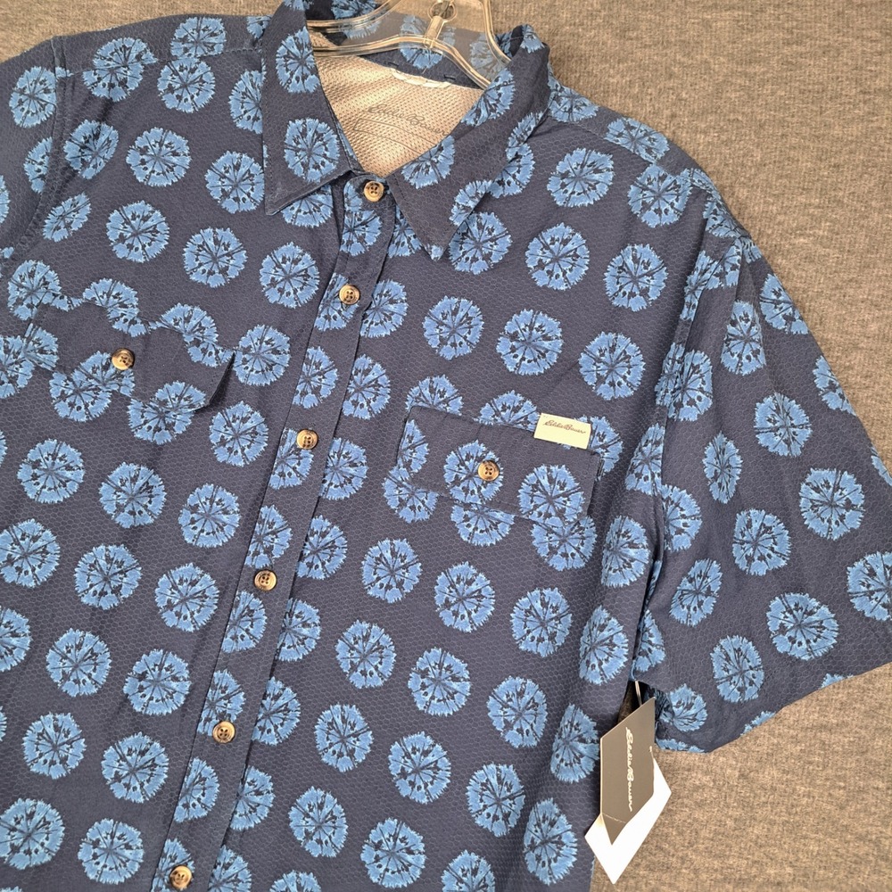 Eddie Bauer Button Down Men XL Blue Atlantic Short Sleeve Medallion EM12SW223P